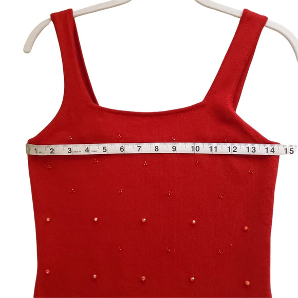 INC Blouse Tee Women's Small 100% Cashmere Red Top Sleeveless Beeds Detail Strap - Picture 12 of 12